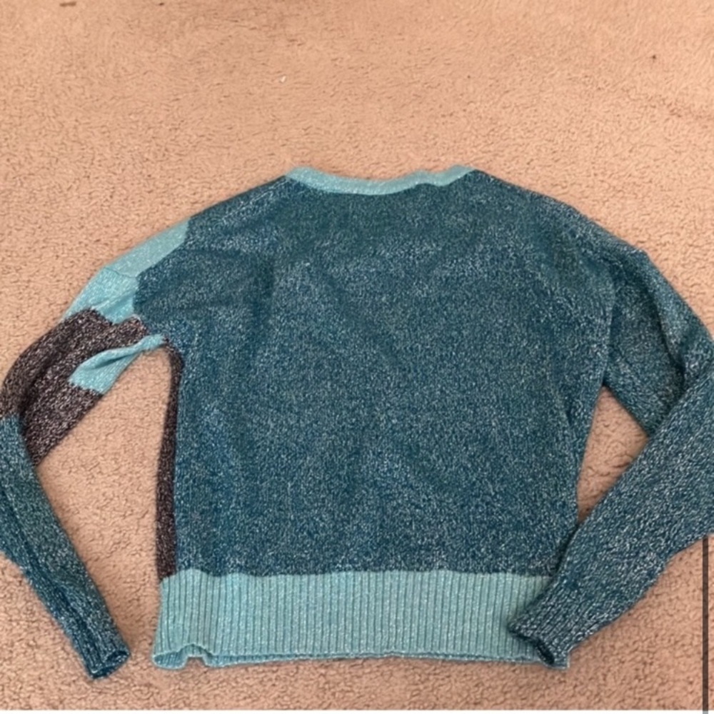 Wildfox Blue Sparkle Knit Crew Neck Sweater with Color Block - Picture 4 of 4